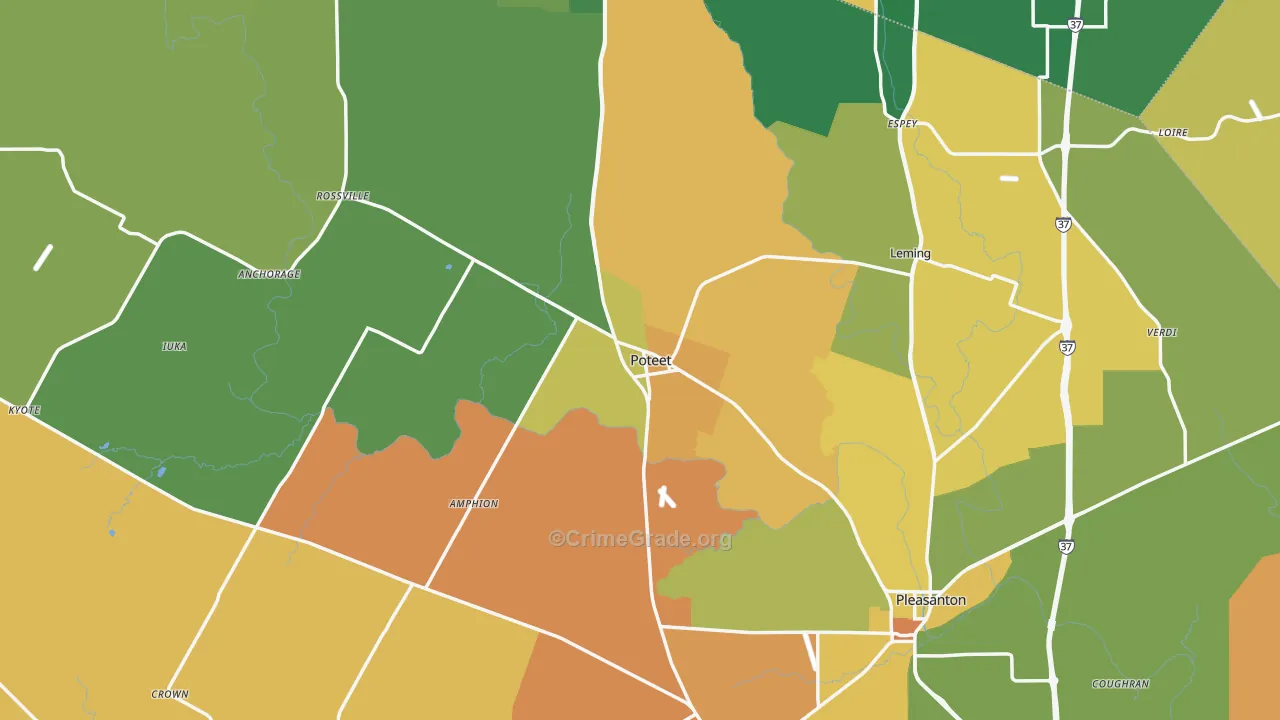 Atascosa County, TX Map of Murder Rates