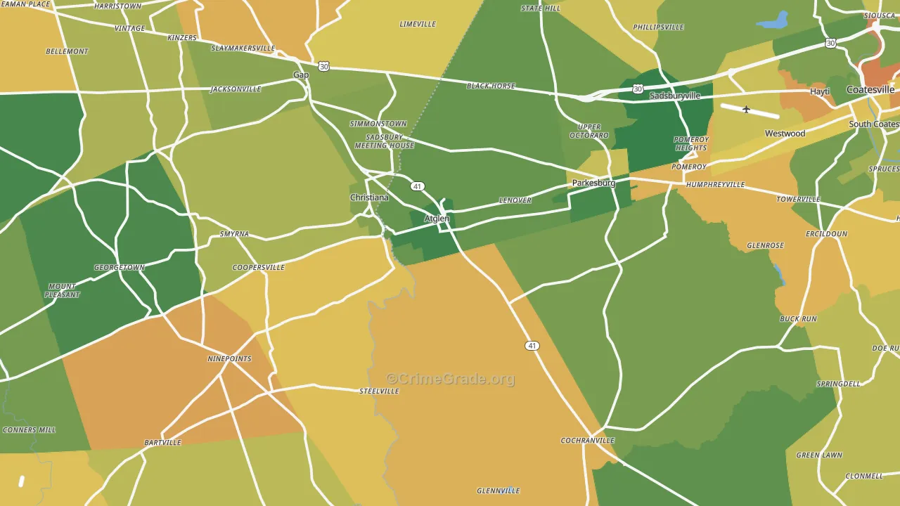 Atglen, PA Map of Murder Rates