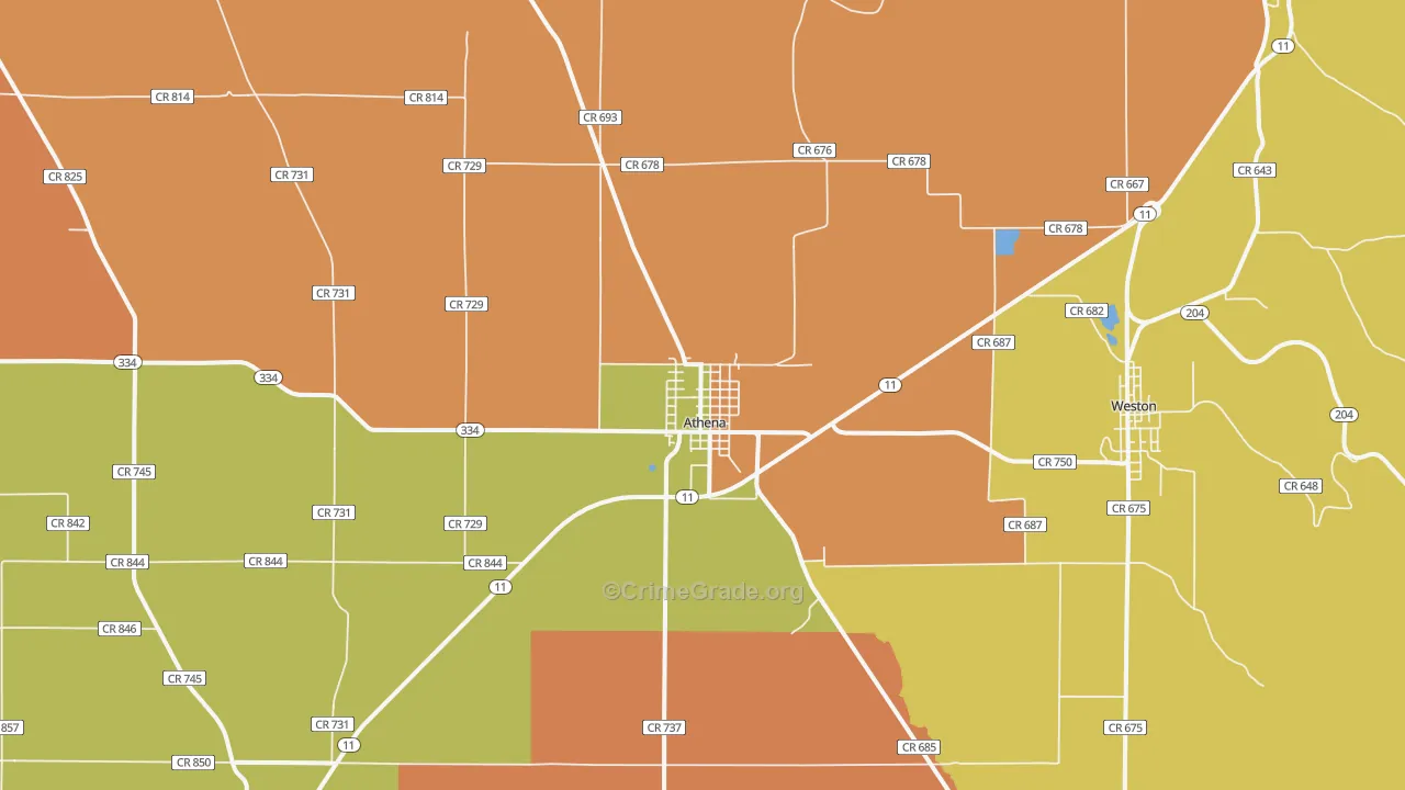 Athena, OR Map of Murder Rates