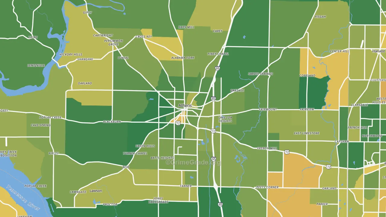 Athens, AL Map of Murder Rates