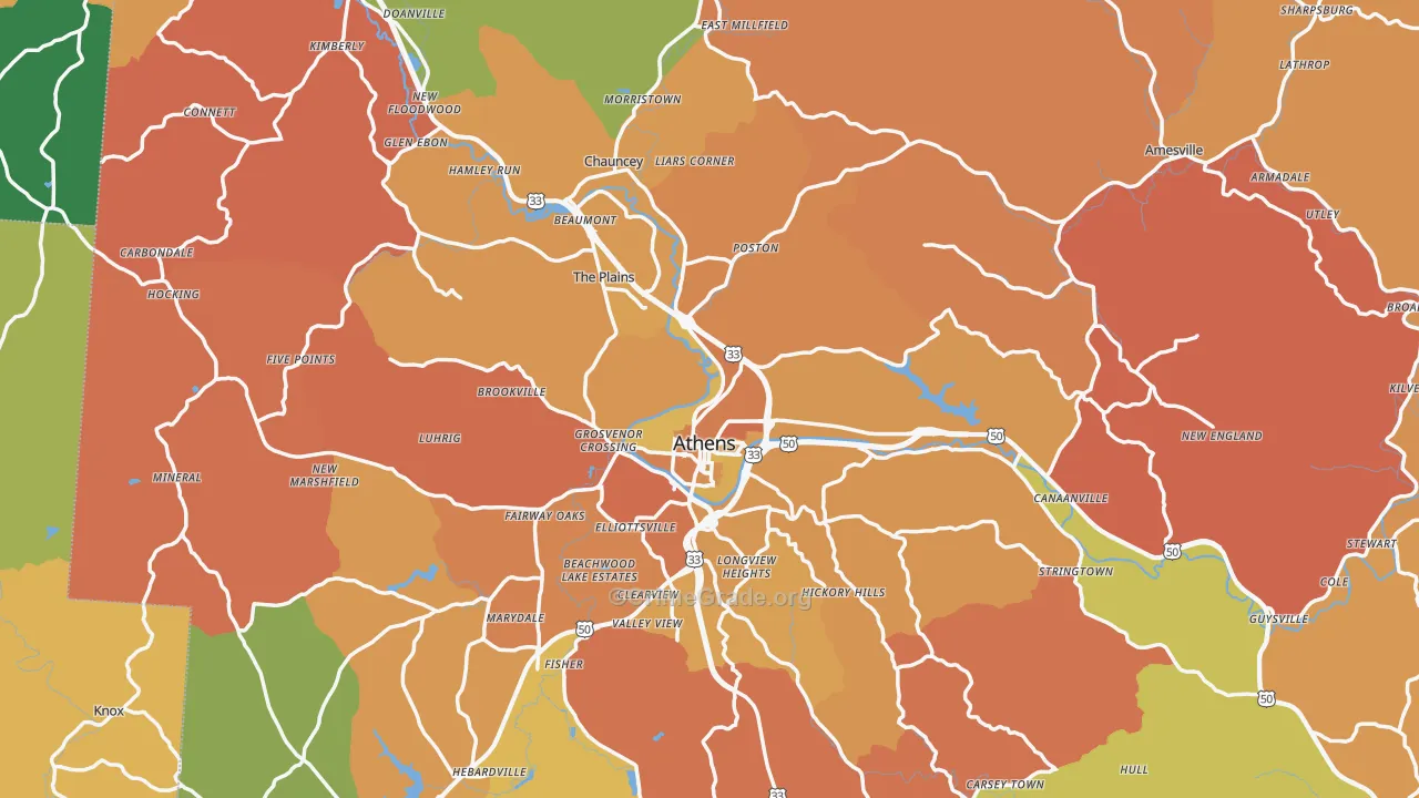 Athens County, OH Map of Murder Rates