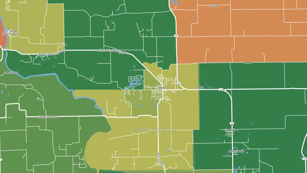 Athens, IL Map of Murder Rates