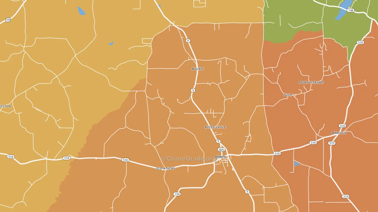 Athens, LA Map of Murder Rates