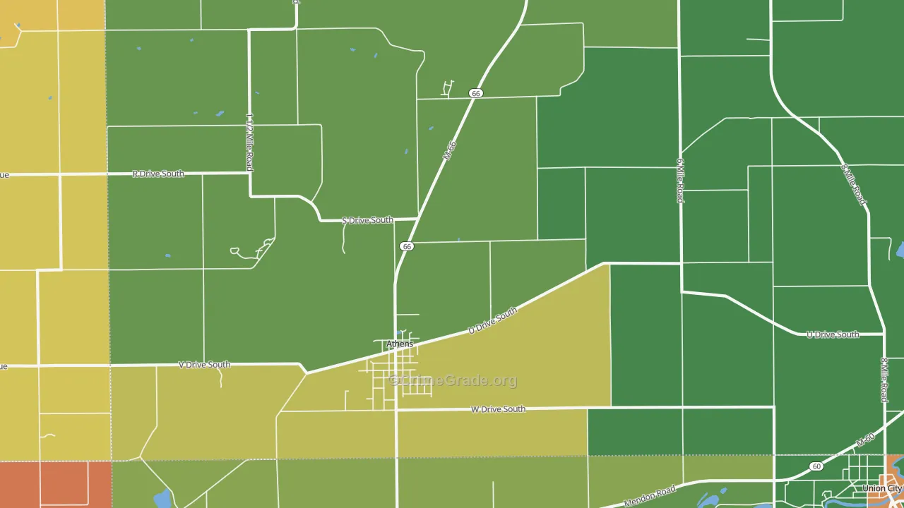 Athens, MI Map of Murder Rates