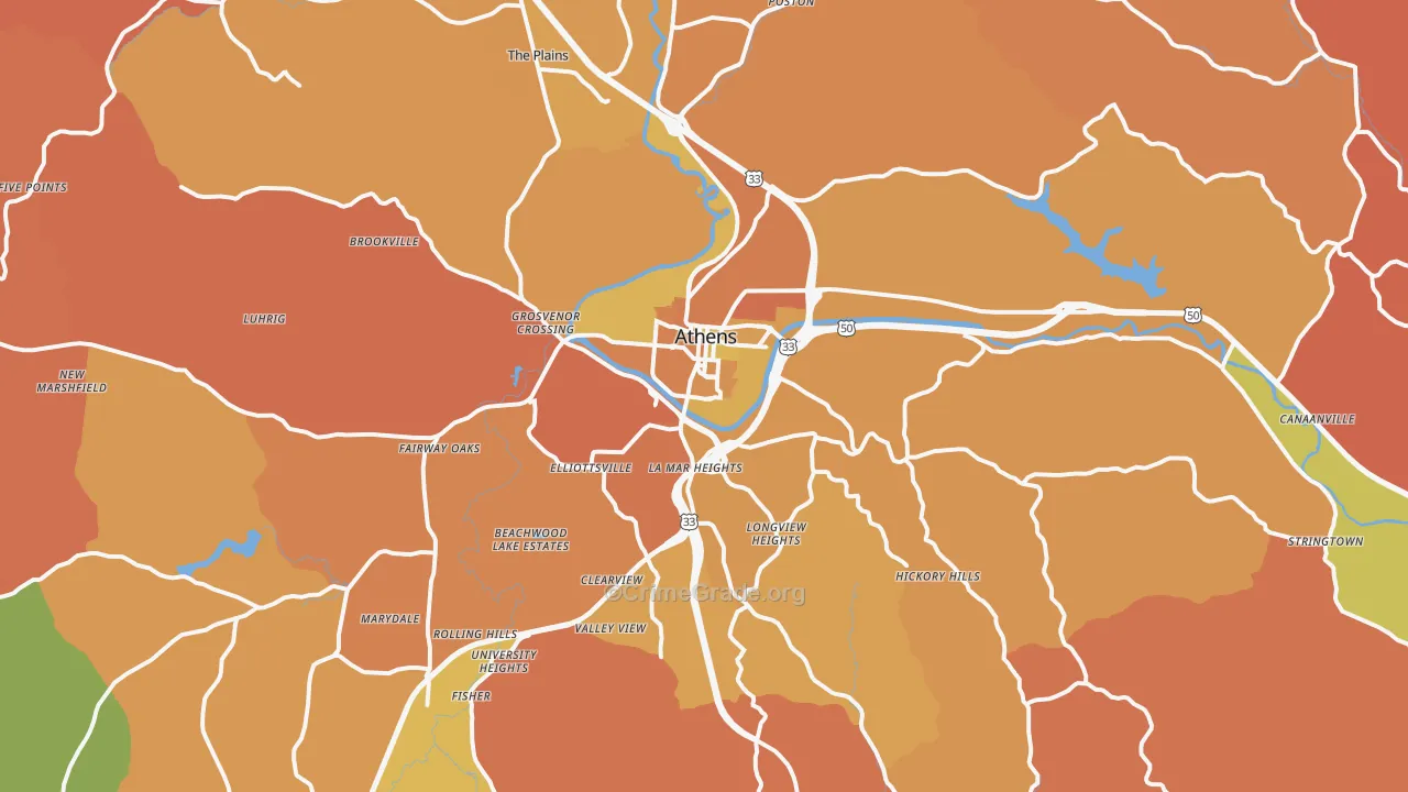 Athens, OH Map of Murder Rates