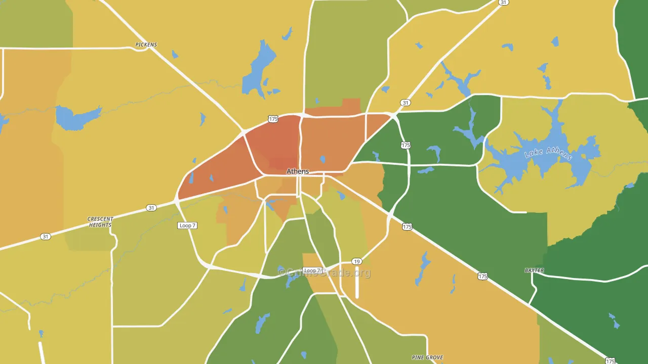 Athens, TX Map of Murder Rates