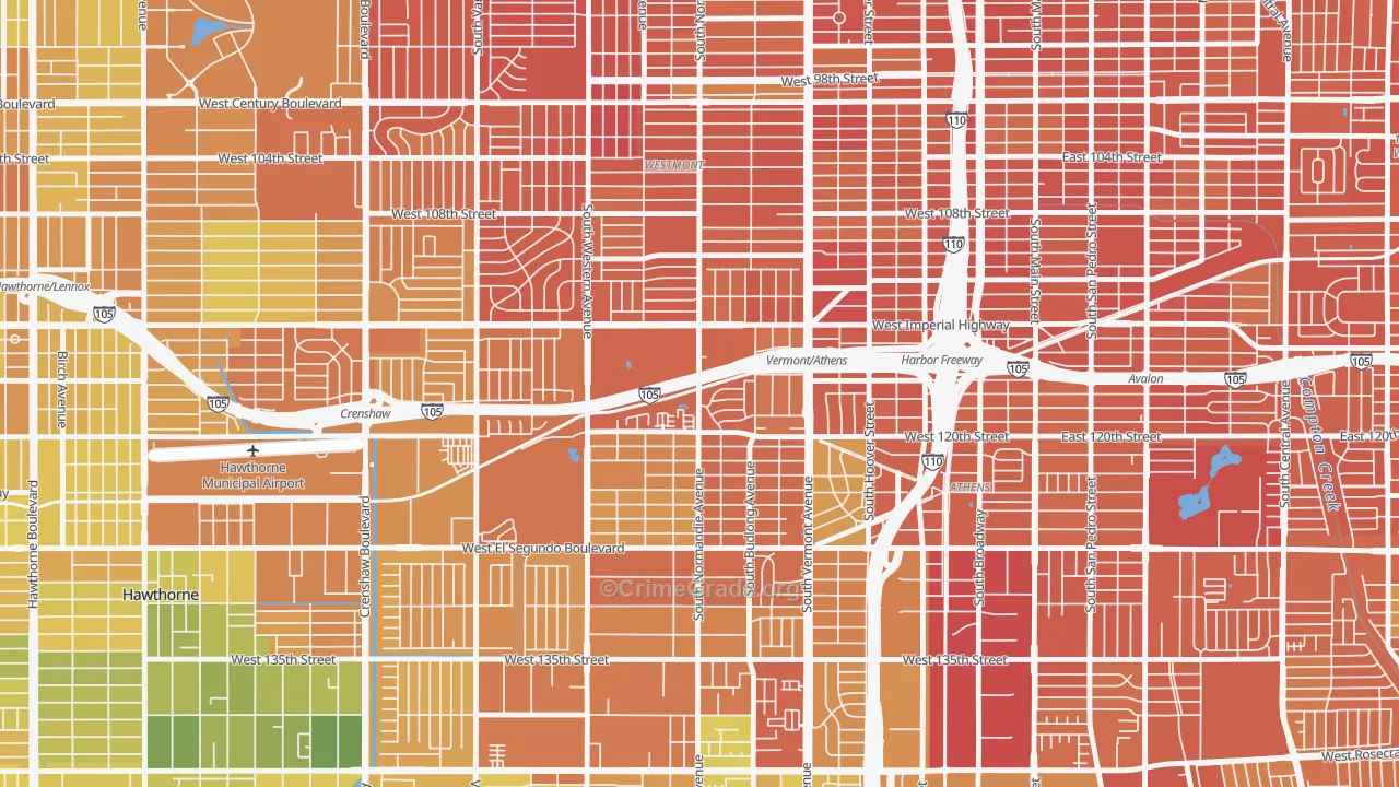 Athens, West Athens, CA Map of Murder Rates