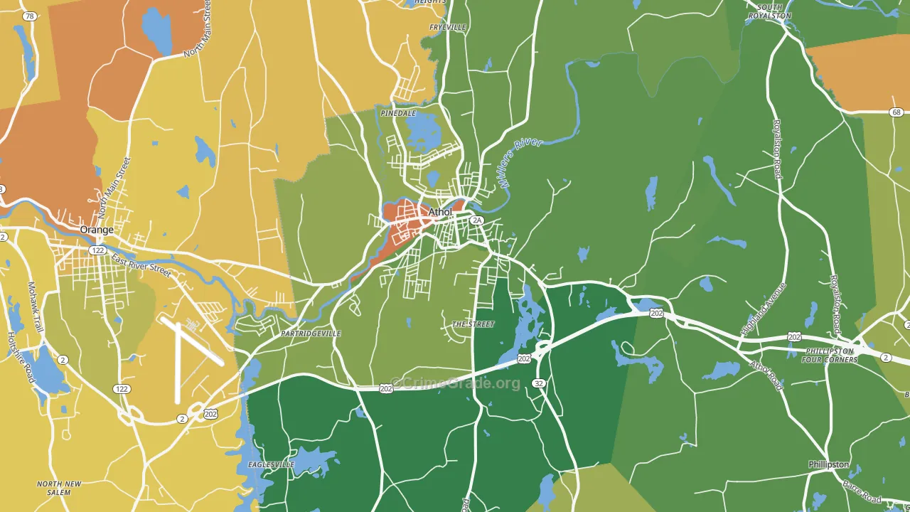 Athol, MA Map of Murder Rates
