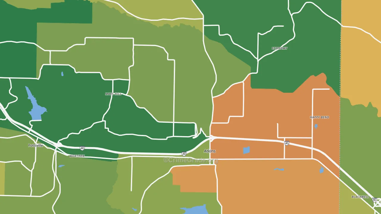 Atkins, AR Map of Murder Rates