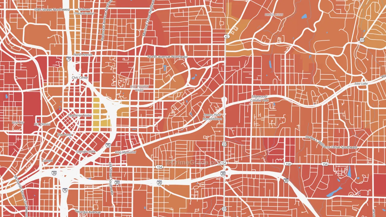 Atlanta-Inman Park, Atlanta, GA Map of Murder Rates