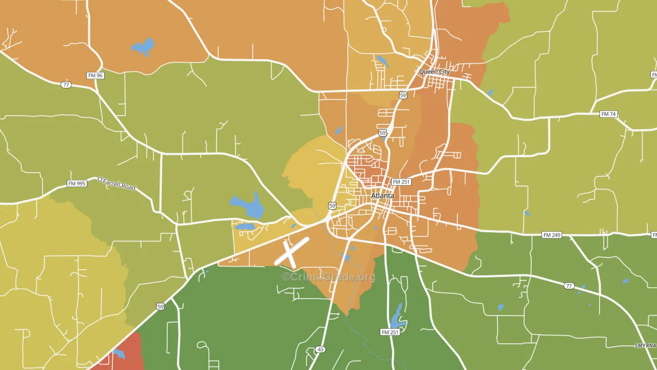 Atlanta, TX Map of Murder Rates