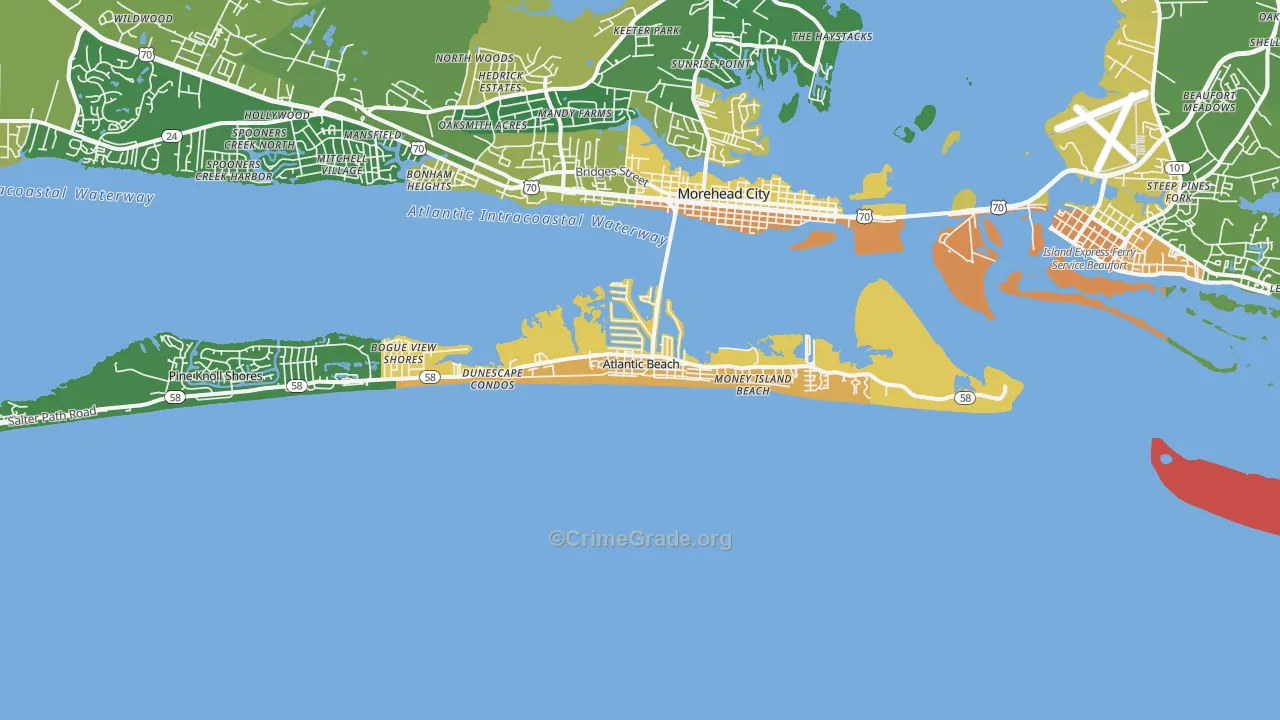 Atlantic Beach, NC Map of Murder Rates