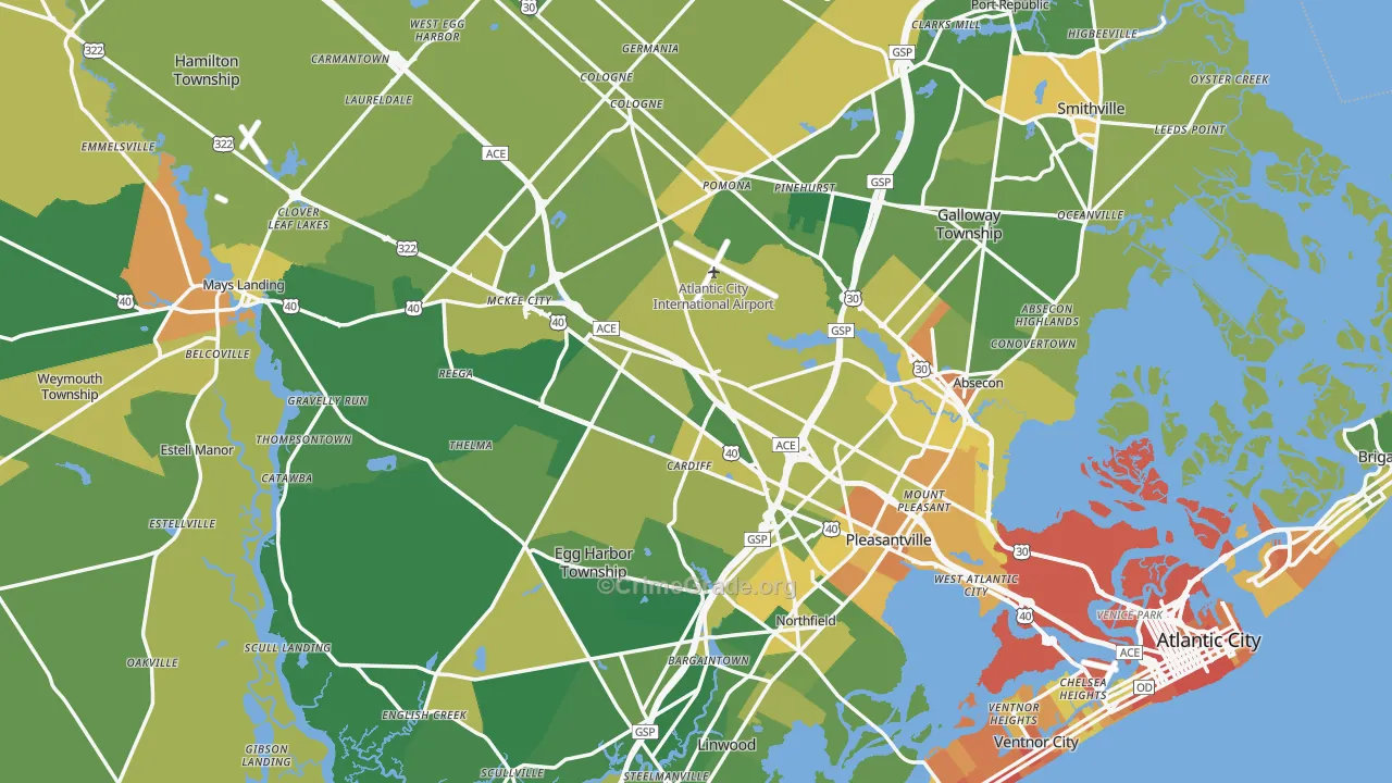 Atlantic County, NJ Map of Murder Rates