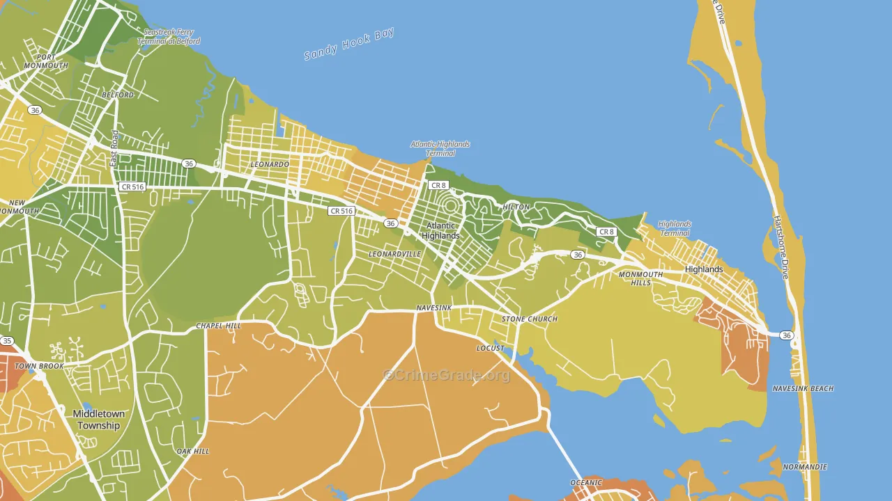 Atlantic Highlands, NJ Map of Murder Rates