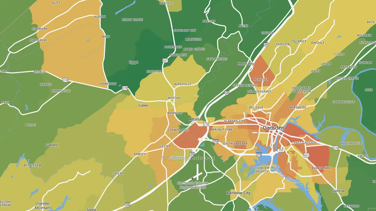 Attalla, AL Map of Murder Rates