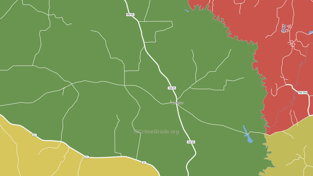 Attoyac, TX Map of Murder Rates