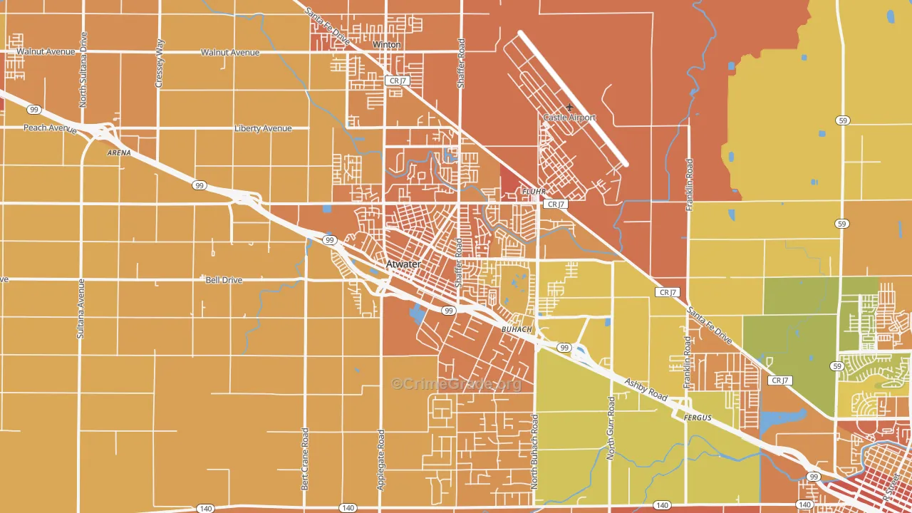 Atwater, CA Map of Murder Rates