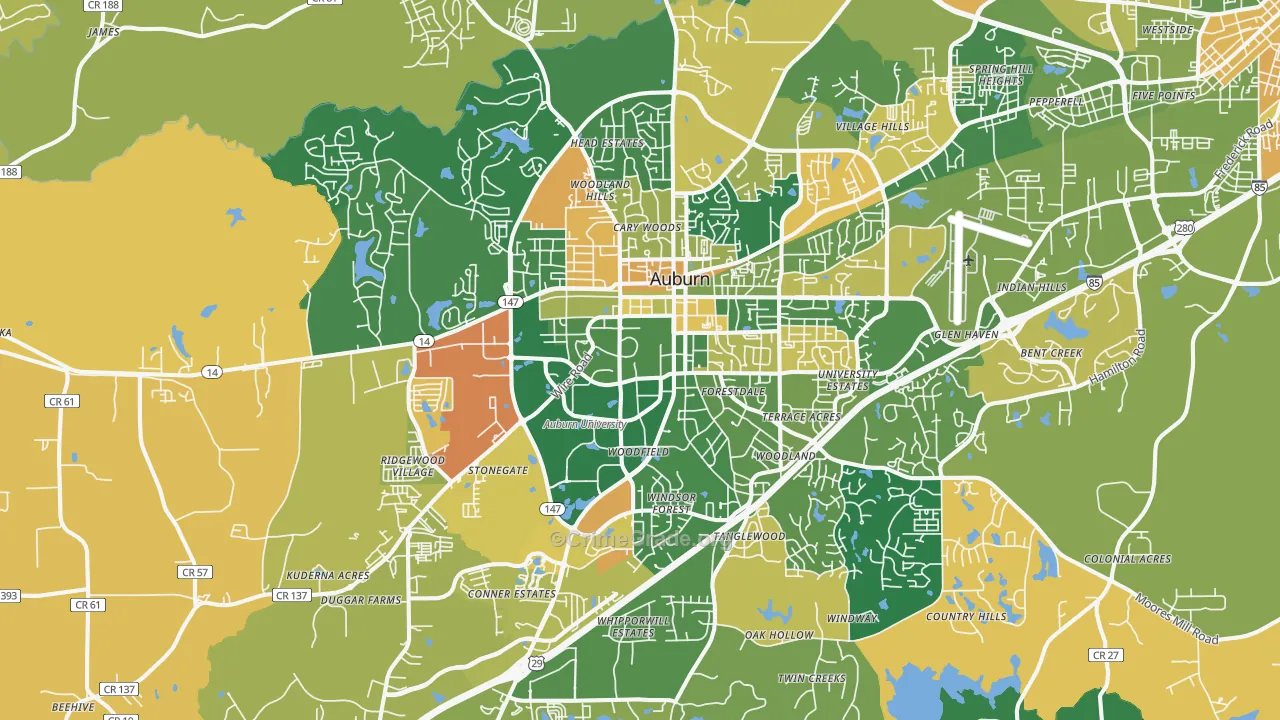 Auburn, AL Map of Murder Rates