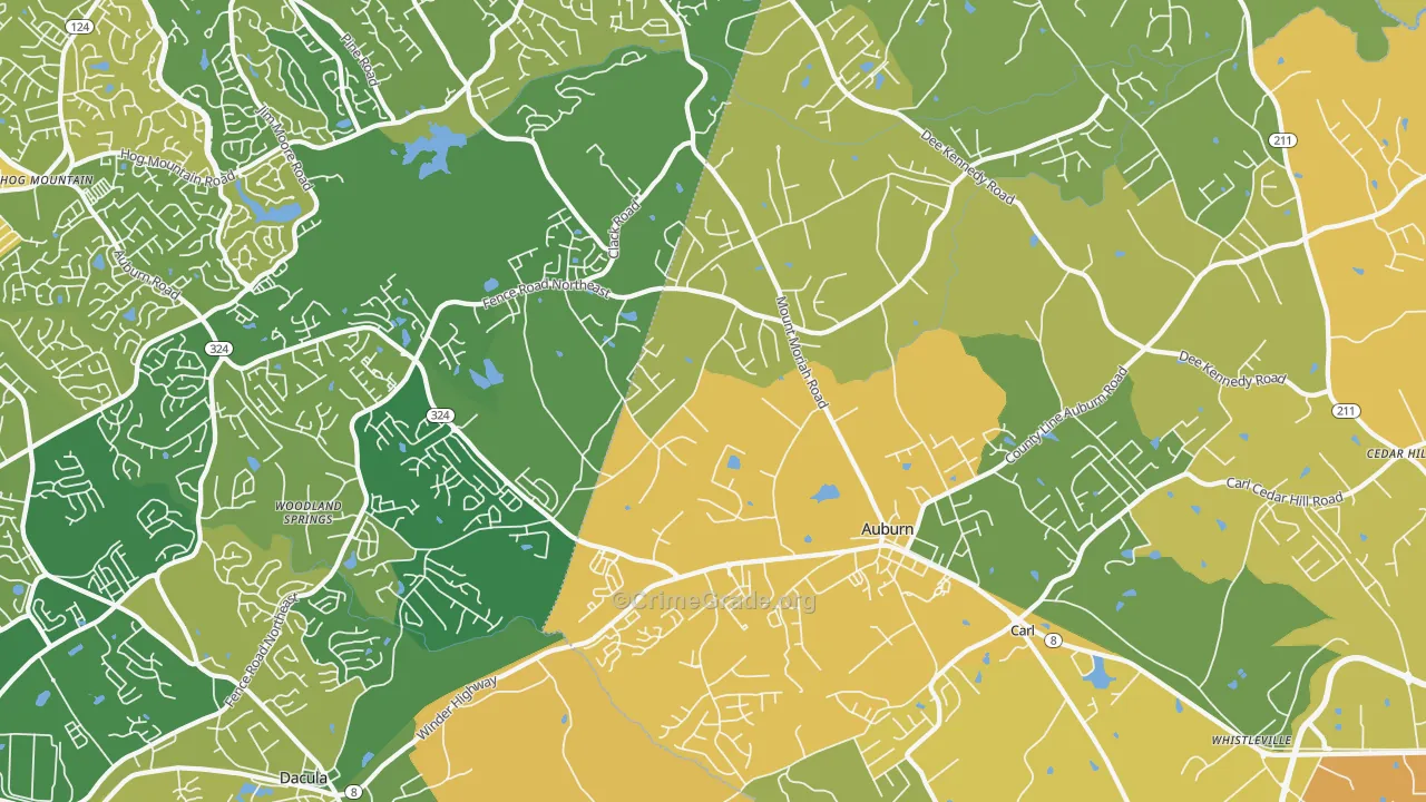 Auburn, GA Map of Murder Rates