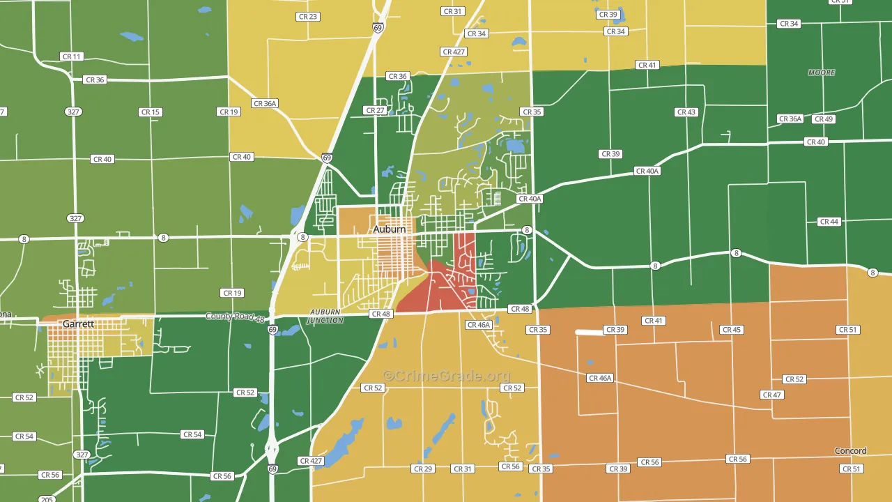Auburn, IN Map of Murder Rates