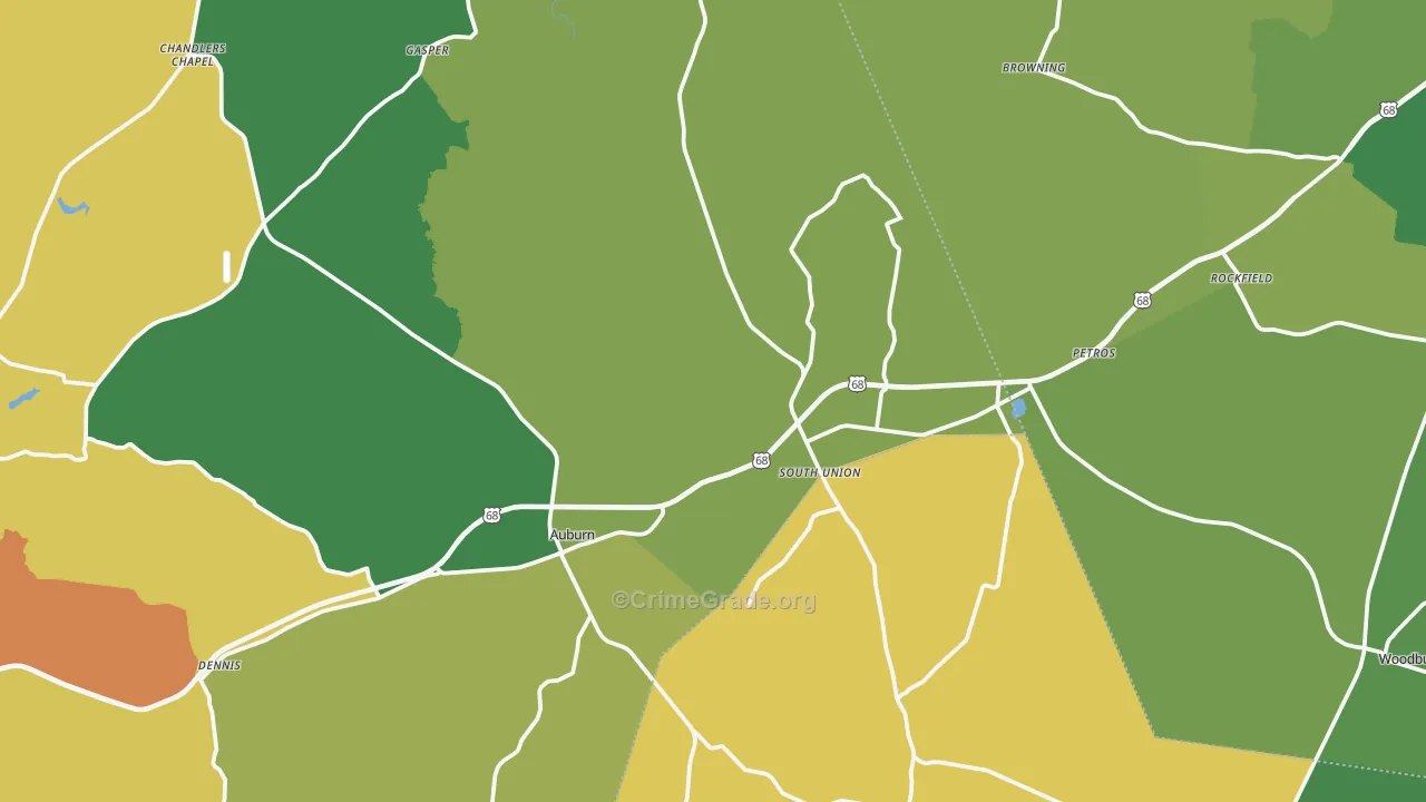 Auburn, KY Map of Murder Rates