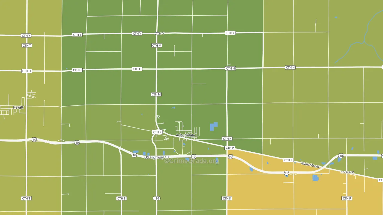 Auburndale, WI Map of Murder Rates