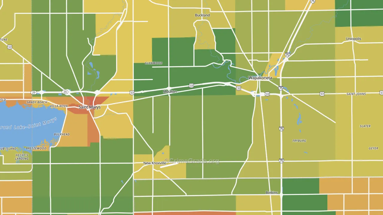 Auglaize County, OH Map of Murder Rates