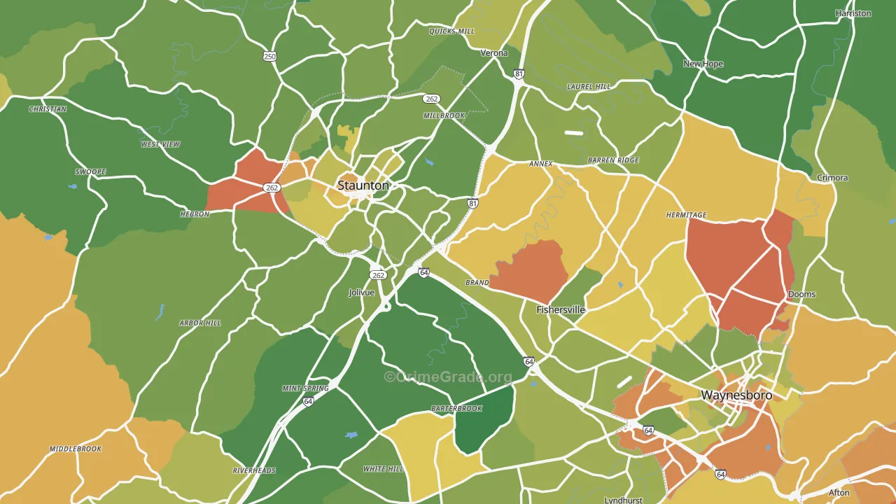Augusta County, VA Map of Murder Rates