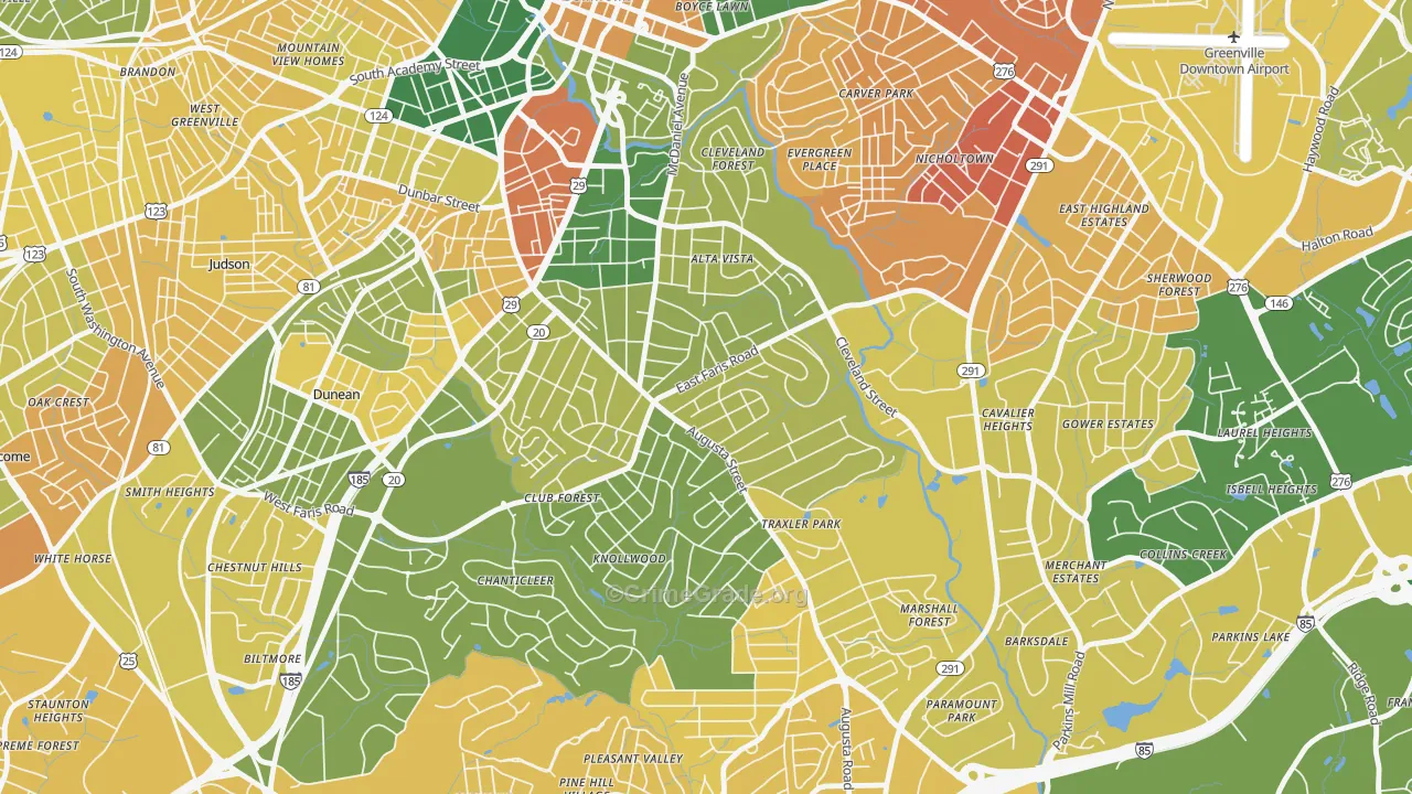 Augusta Street Area, Greenville, SC Map of Murder Rates