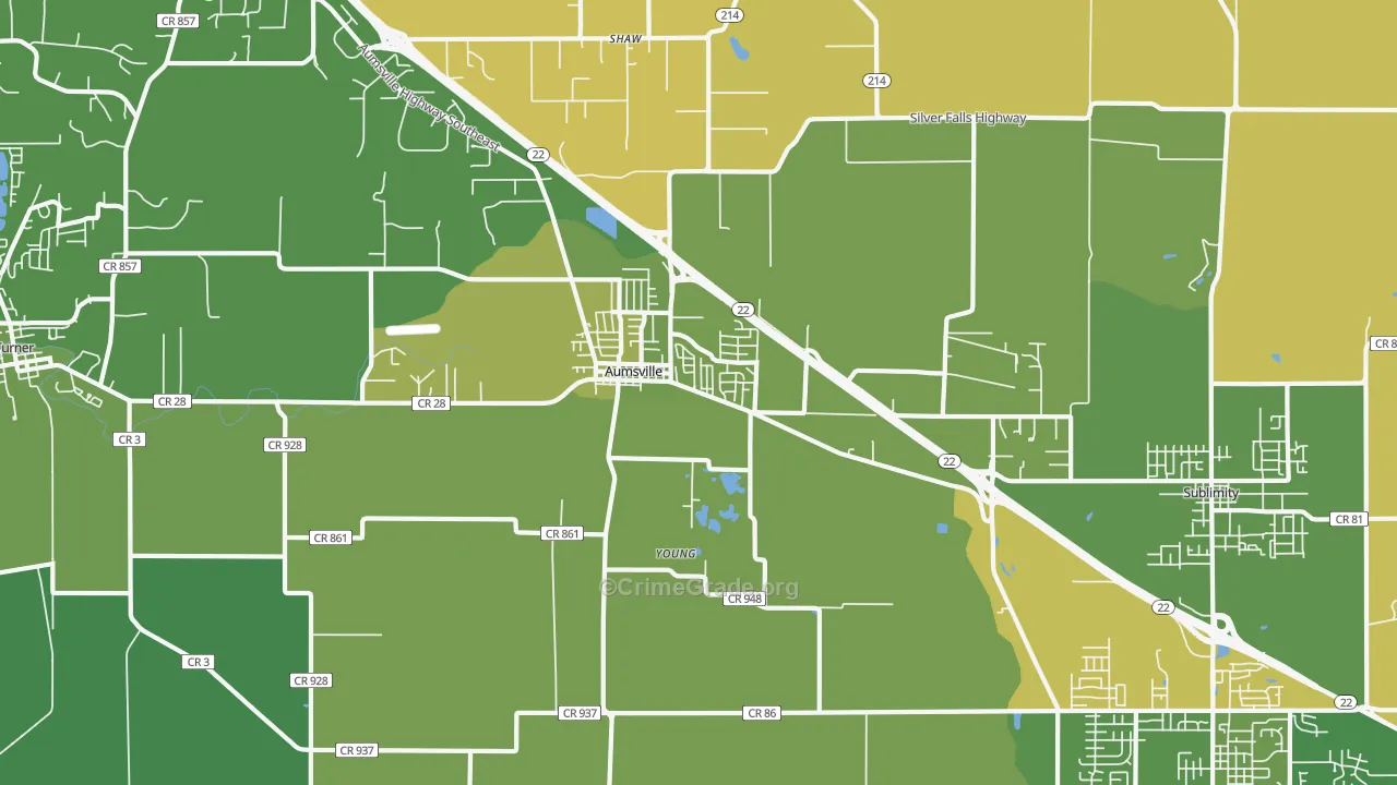Aumsville, OR Map of Murder Rates