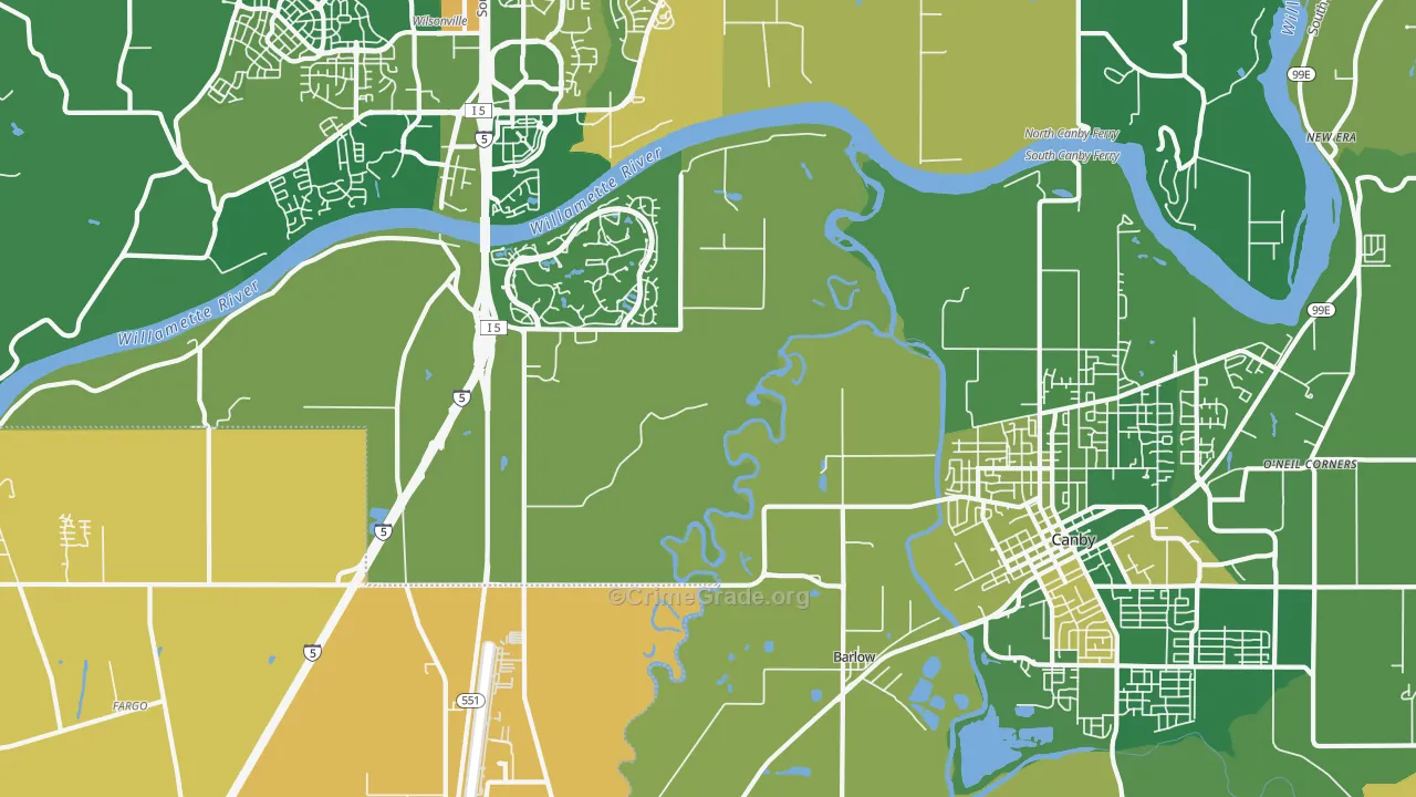 Aurora-Butteville-Barlow, Canby, OR Map of Murder Rates