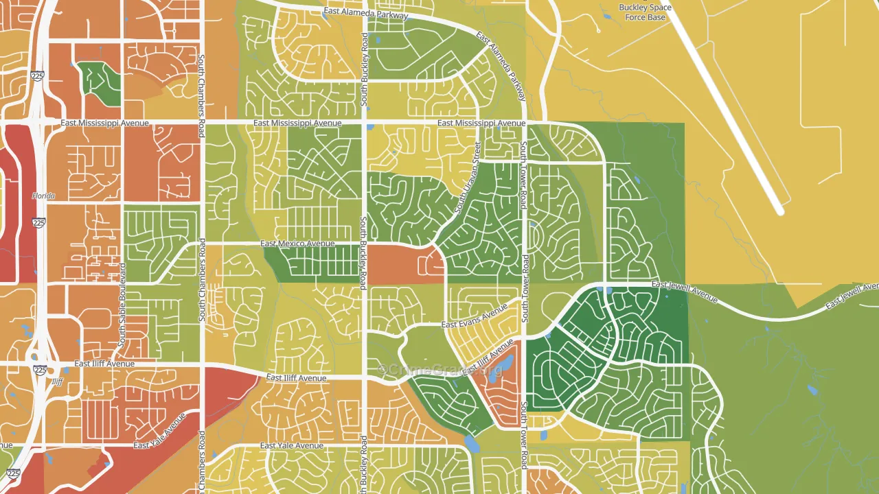 Aurora Highlands, Aurora, CO Map of Murder Rates