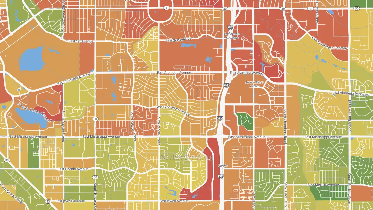 Aurora Hills, Aurora, CO Map of Murder Rates