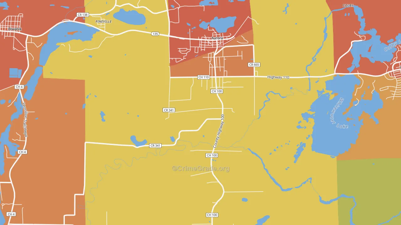 Aurora, MN Map of Murder Rates