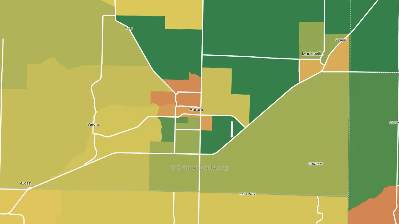 Aurora, MO Map of Murder Rates