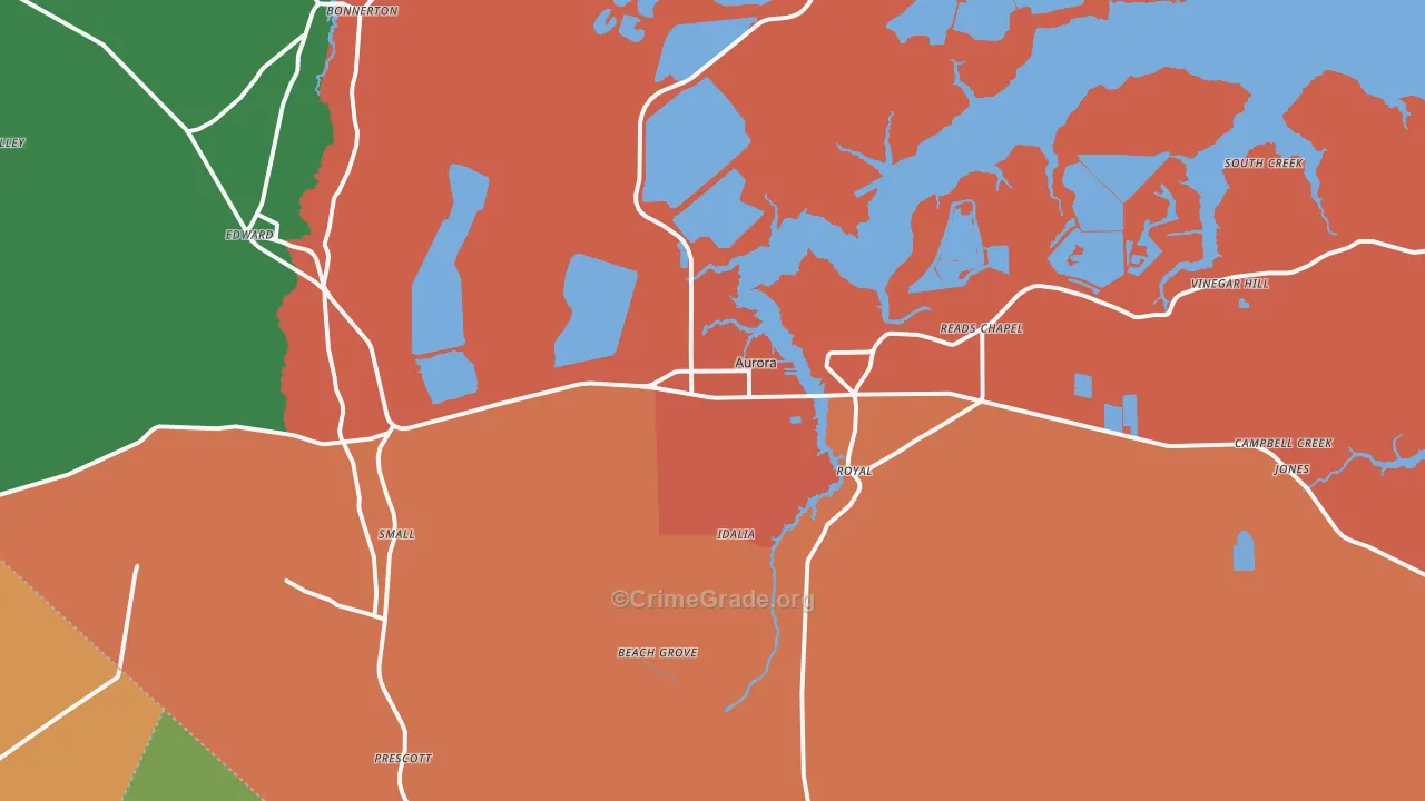 Aurora, NC Map of Murder Rates