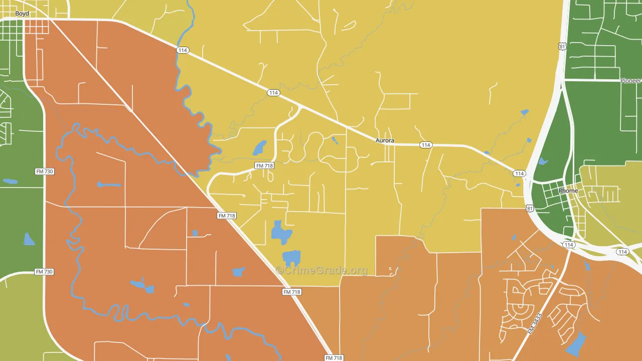 Aurora, TX Map of Murder Rates