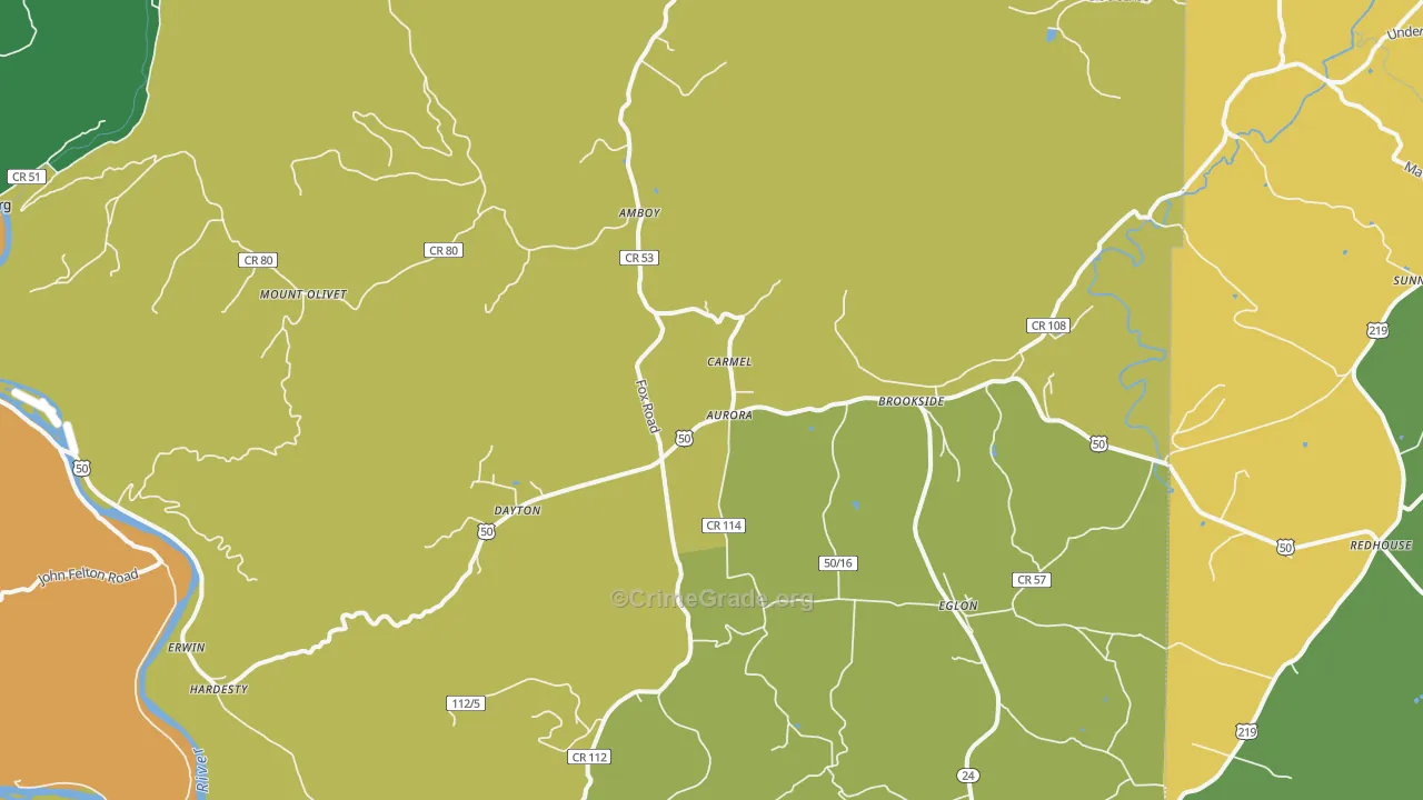 Aurora, WV Map of Murder Rates