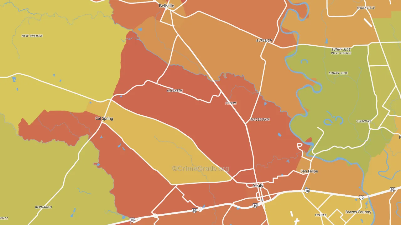 Austin County, TX Map of Murder Rates