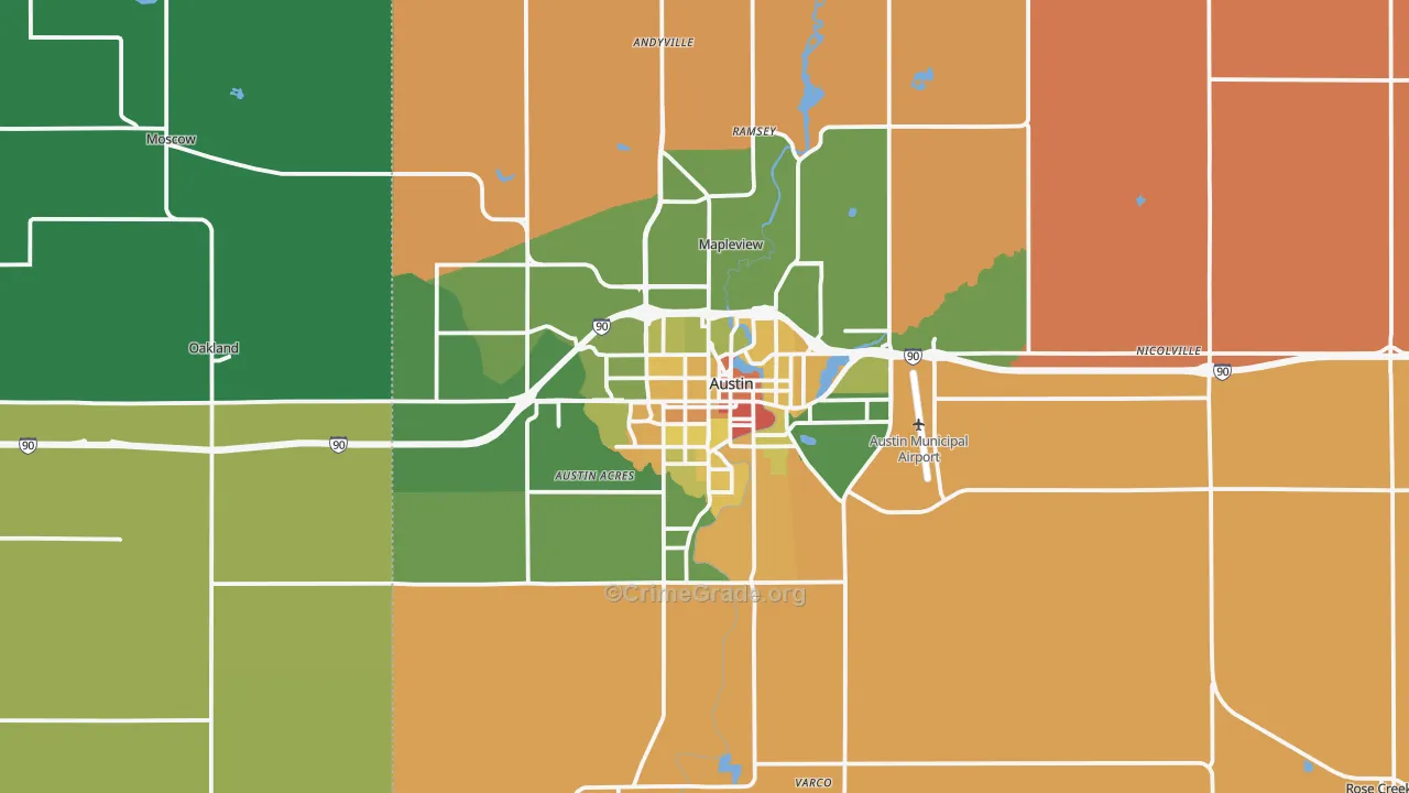 Austin, MN Map of Murder Rates