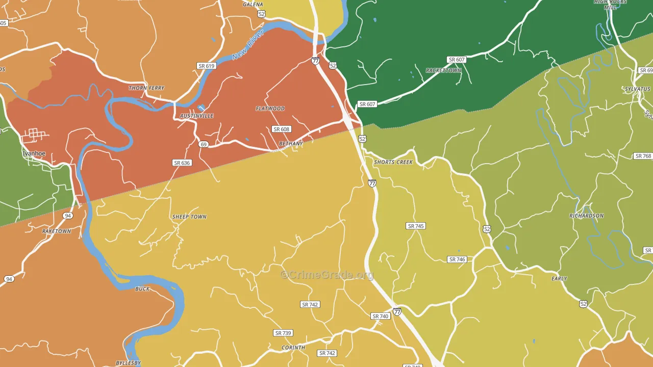 Austinville, VA Map of Murder Rates
