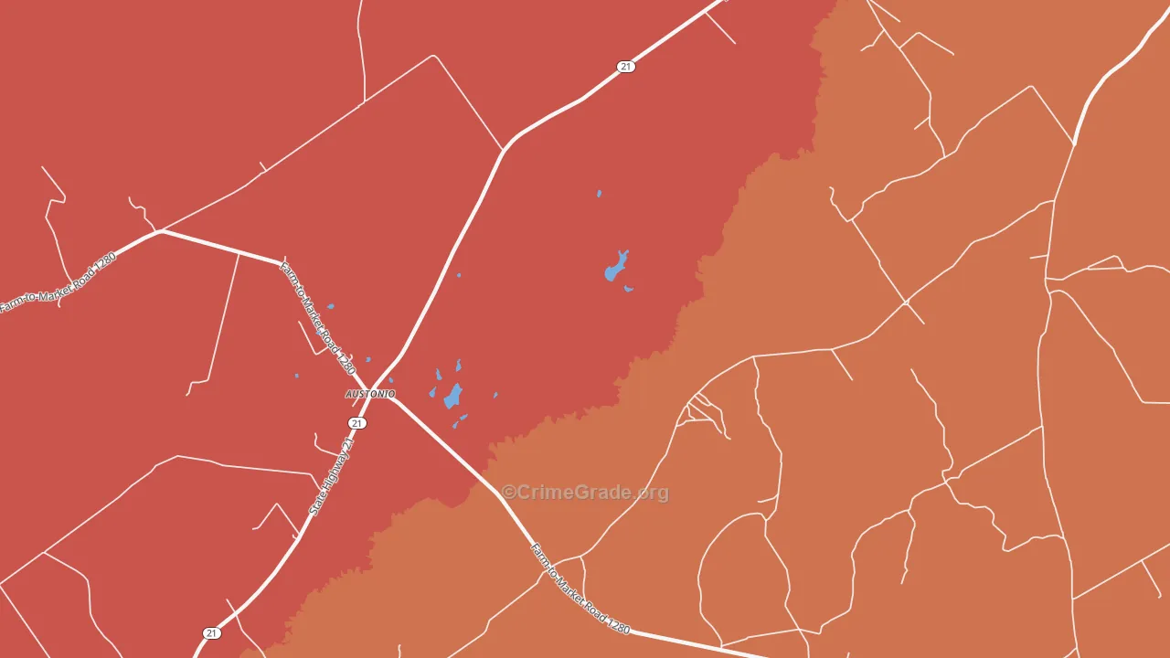 Austonio, TX Map of Murder Rates