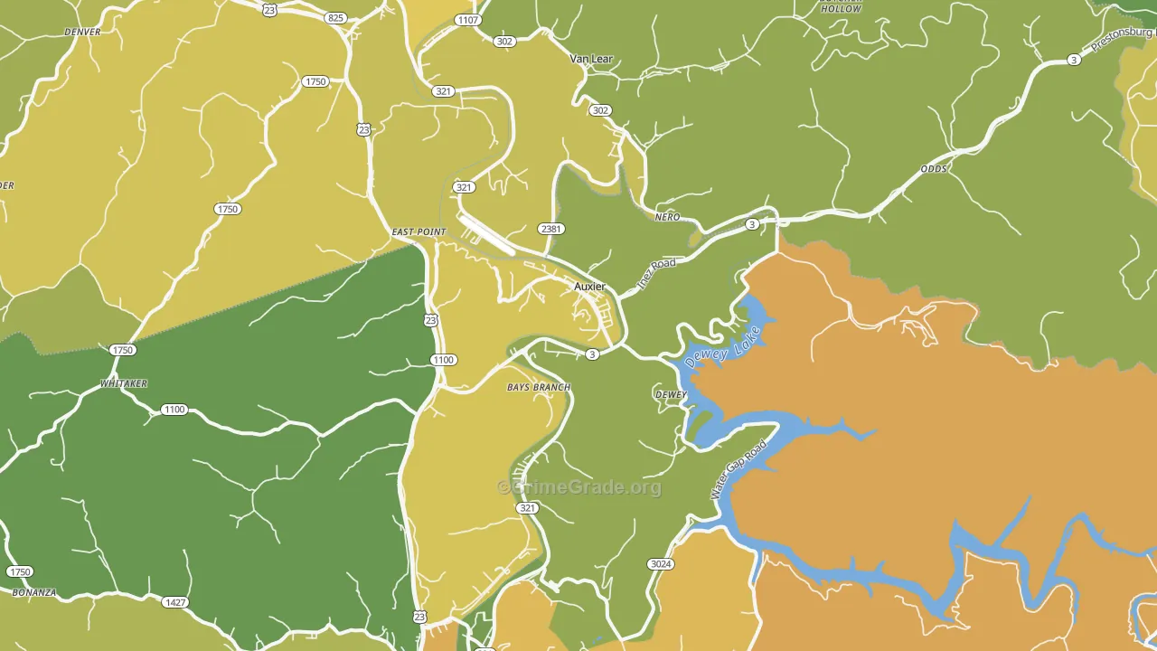 Auxier, KY Map of Murder Rates