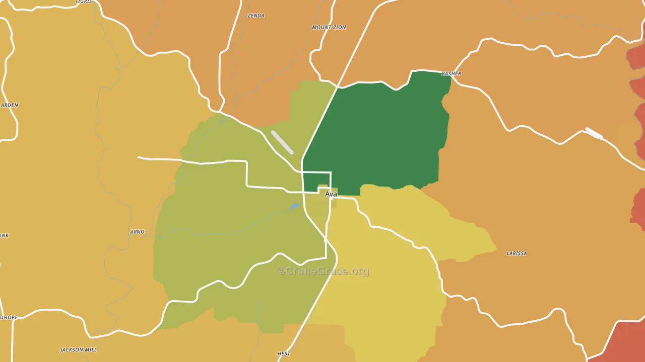Ava, MO Map of Murder Rates
