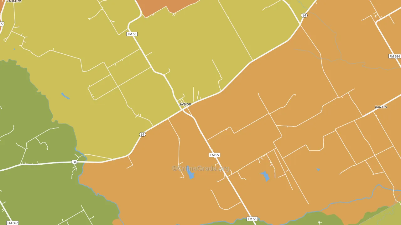 Avalon, TX Map of Murder Rates
