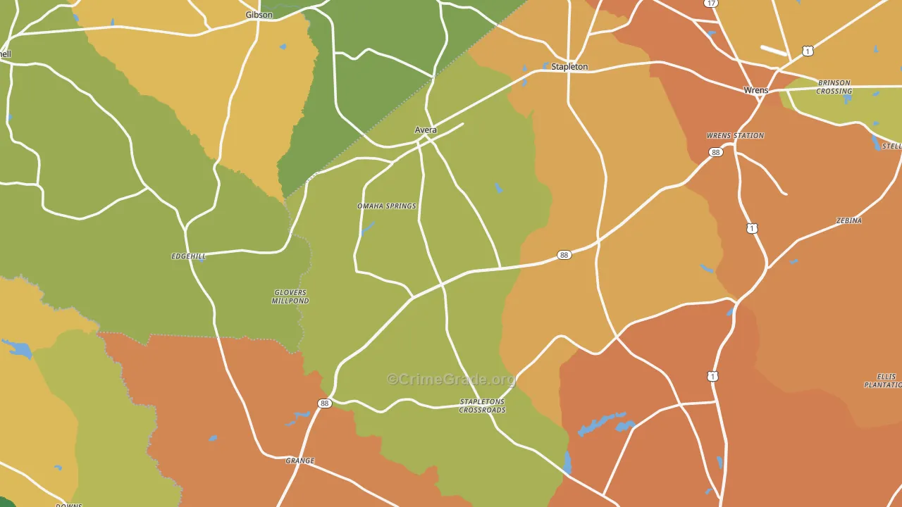 Avera, GA Map of Murder Rates