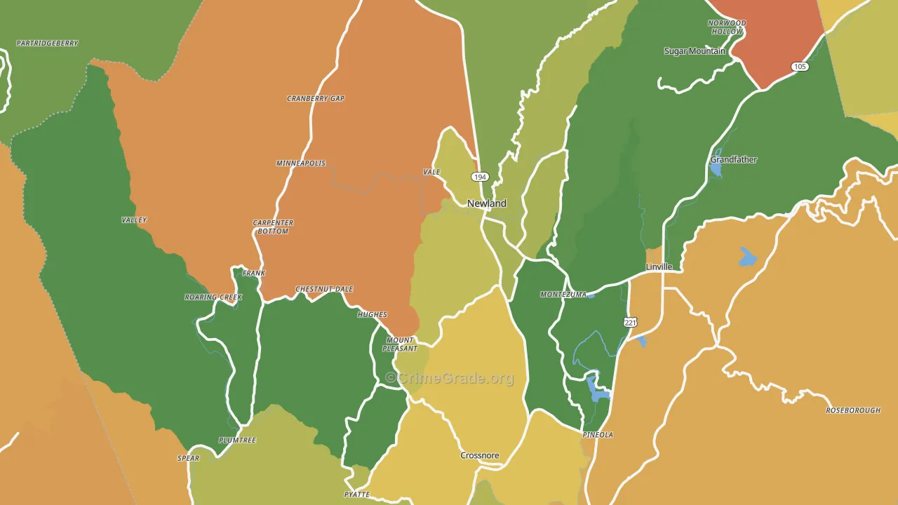 Avery County, NC Map of Murder Rates