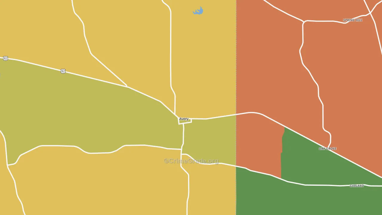 Avery, TX Map of Murder Rates