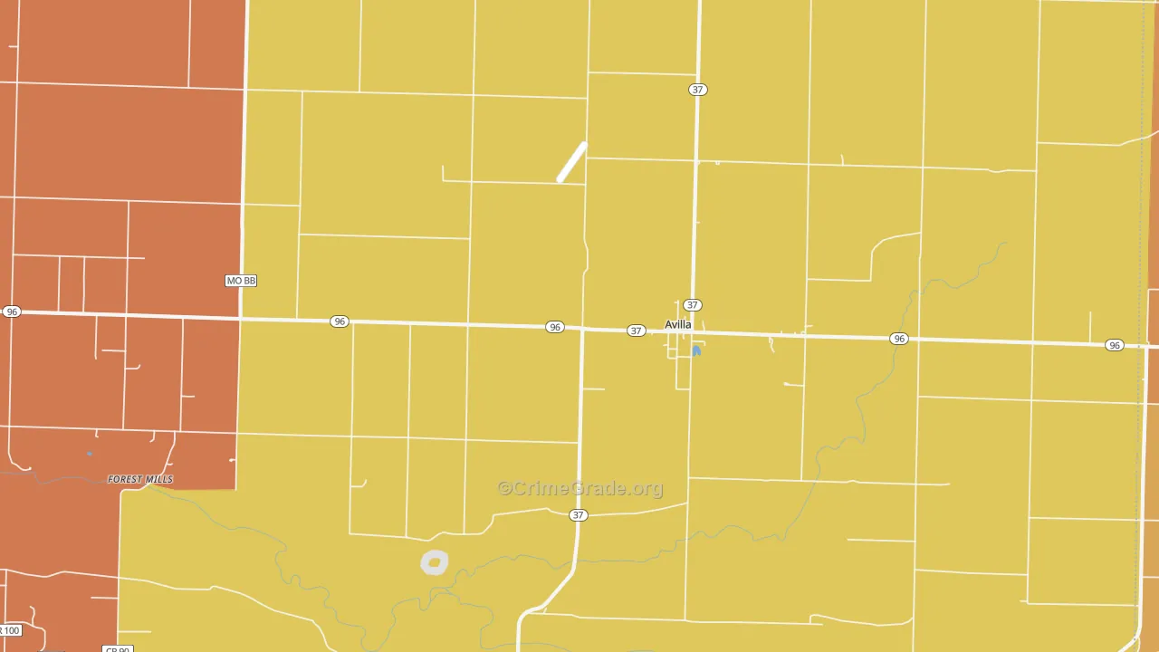 Avilla, MO Map of Murder Rates