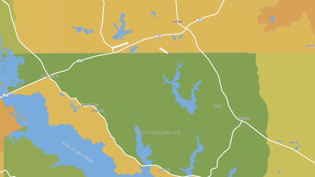 Avinger, TX Map of Murder Rates